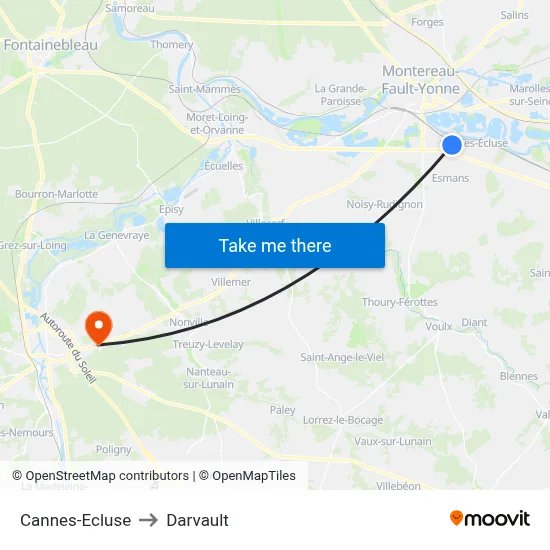 Cannes-Ecluse to Darvault map