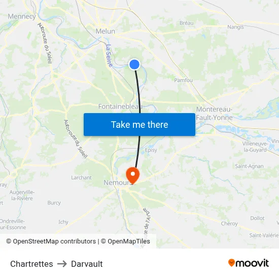 Chartrettes to Darvault map