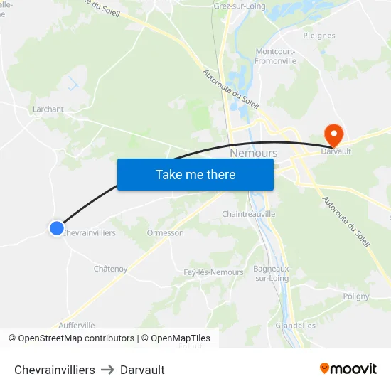 Chevrainvilliers to Darvault map