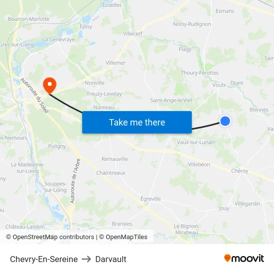 Chevry-En-Sereine to Darvault map