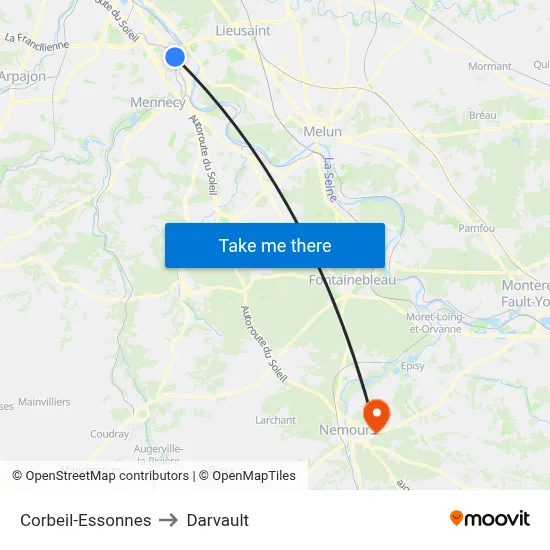 Corbeil-Essonnes to Darvault map