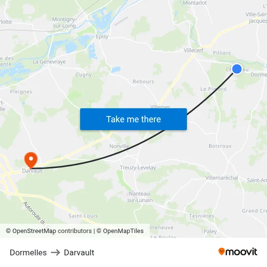 Dormelles to Darvault map