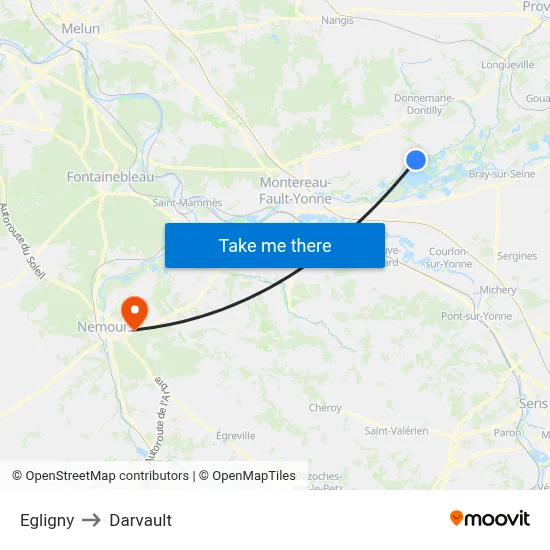 Egligny to Darvault map
