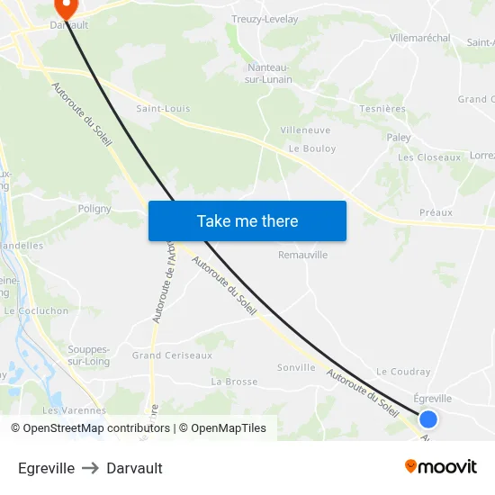 Egreville to Darvault map