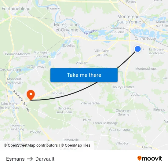 Esmans to Darvault map