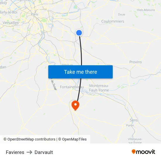 Favieres to Darvault map