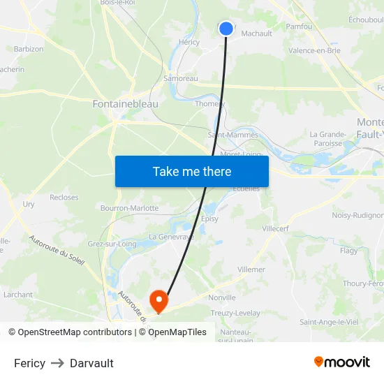 Fericy to Darvault map