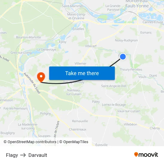 Flagy to Darvault map