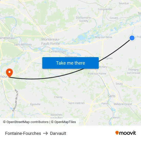 Fontaine-Fourches to Darvault map