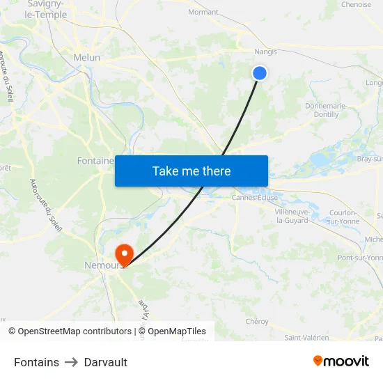 Fontains to Darvault map