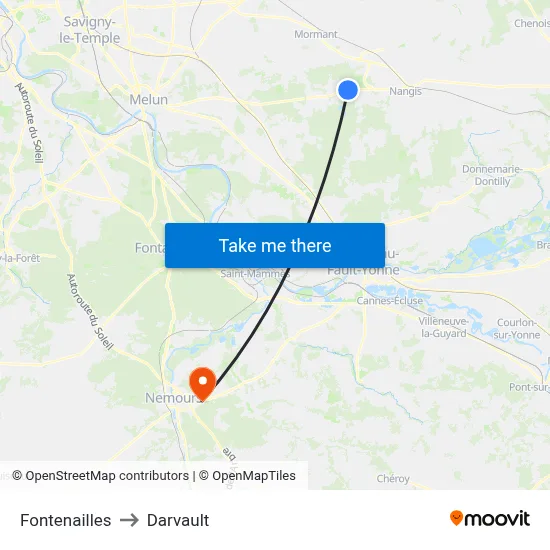 Fontenailles to Darvault map