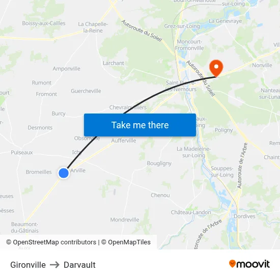 Gironville to Darvault map