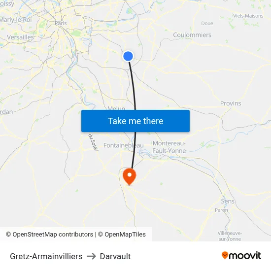 Gretz-Armainvilliers to Darvault map