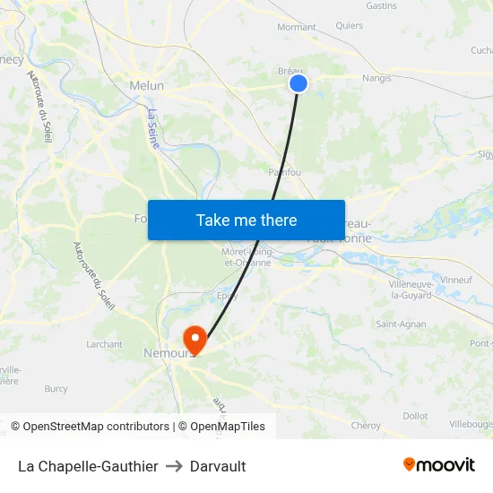 La Chapelle-Gauthier to Darvault map