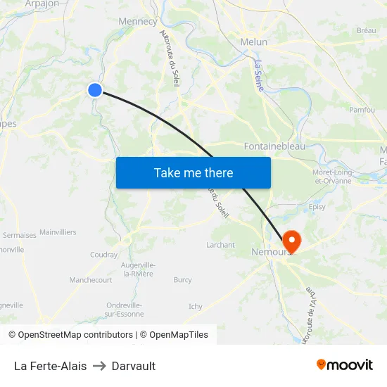 La Ferte-Alais to Darvault map