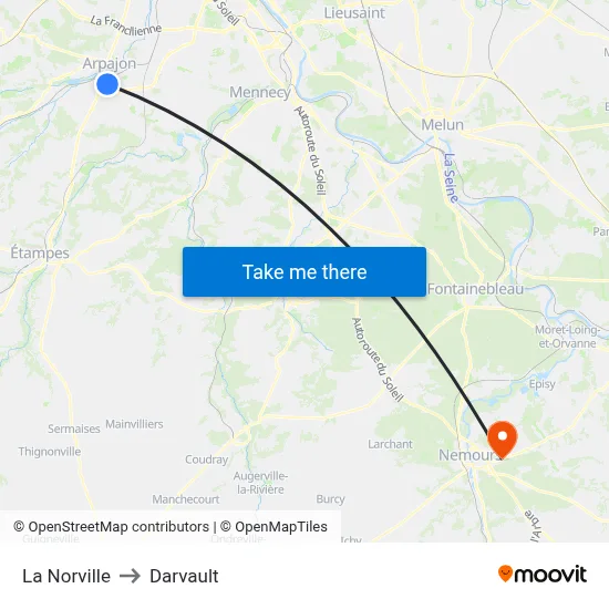La Norville to Darvault map