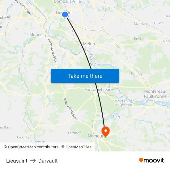 Lieusaint to Darvault map