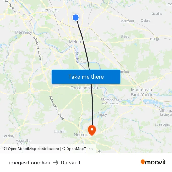 Limoges-Fourches to Darvault map