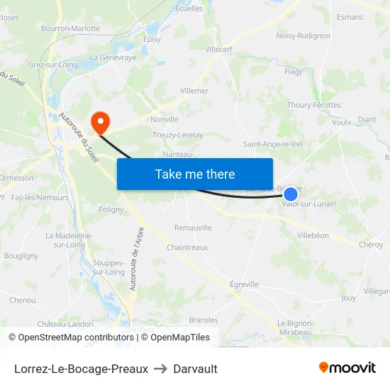 Lorrez-Le-Bocage-Preaux to Darvault map