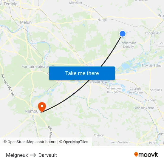 Meigneux to Darvault map