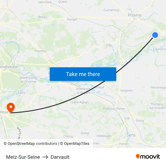 Melz-Sur-Seine to Darvault map