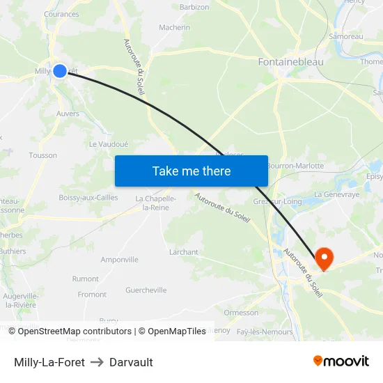 Milly-La-Foret to Darvault map