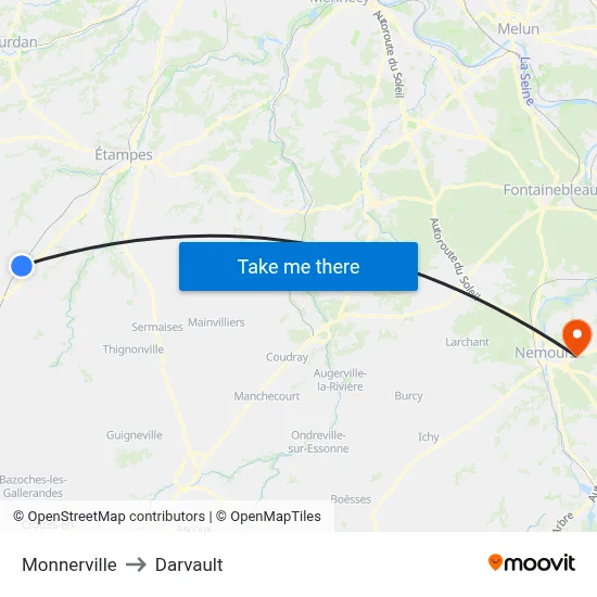 Monnerville to Darvault map