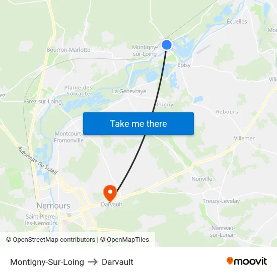 Montigny-Sur-Loing to Darvault map