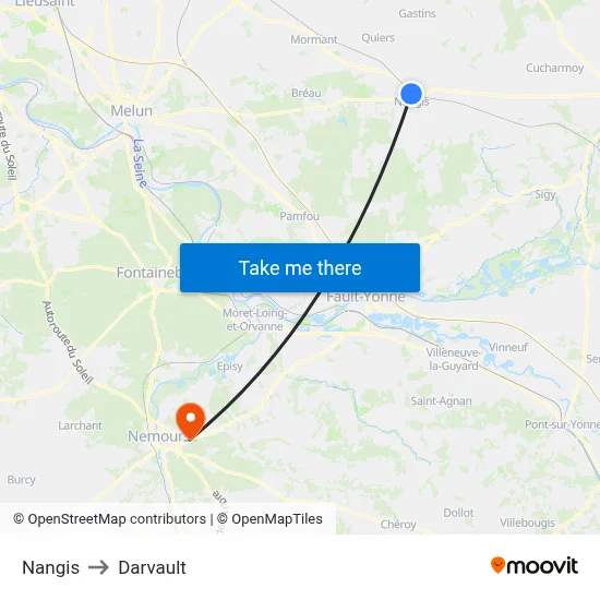 Nangis to Darvault map