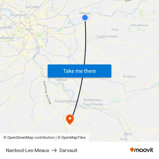 Nanteuil-Les-Meaux to Darvault map