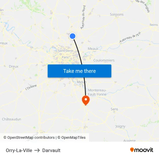 Orry-La-Ville to Darvault map
