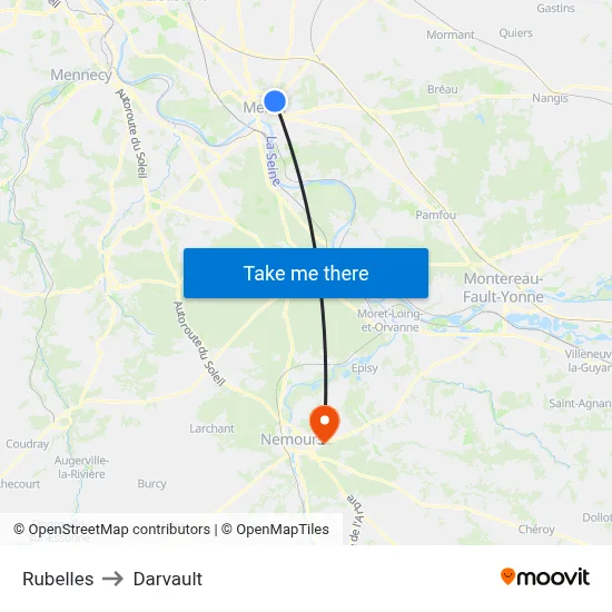 Rubelles to Darvault map