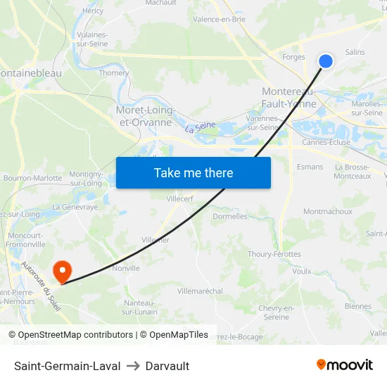 Saint-Germain-Laval to Darvault map