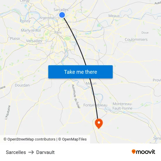 Sarcelles to Darvault map