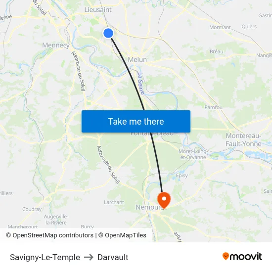 Savigny-Le-Temple to Darvault map