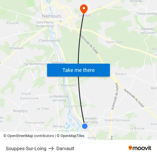 Souppes-Sur-Loing to Darvault map