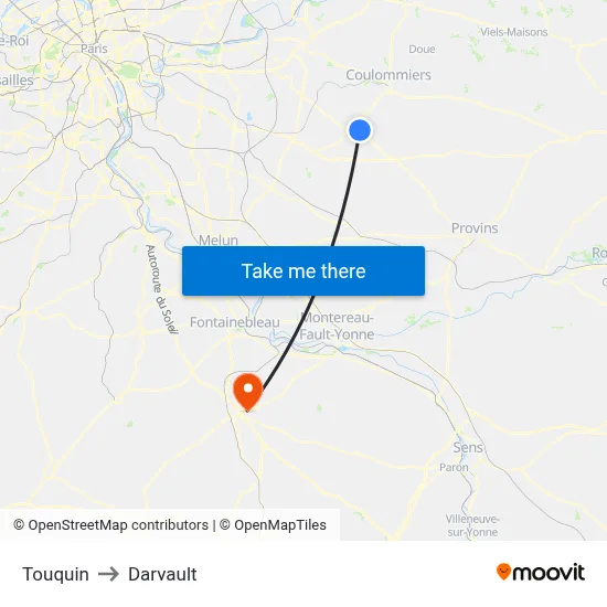 Touquin to Darvault map
