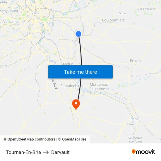 Tournan-En-Brie to Darvault map