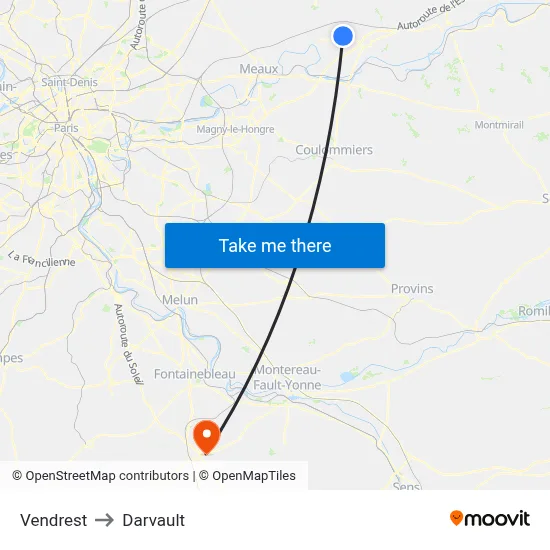 Vendrest to Darvault map