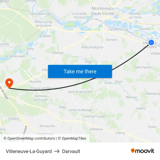 Villeneuve-La-Guyard to Darvault map