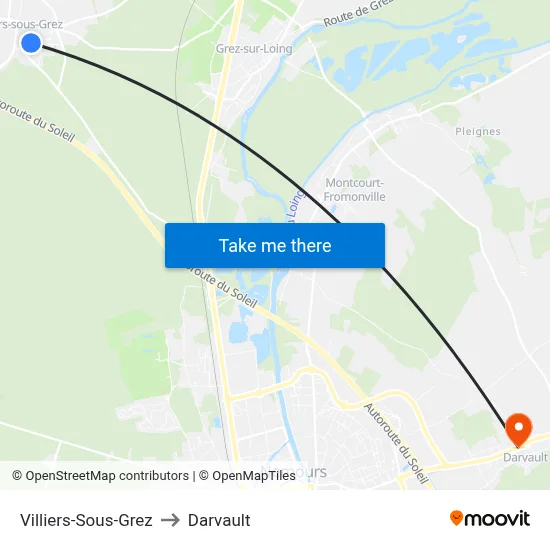 Villiers-Sous-Grez to Darvault map