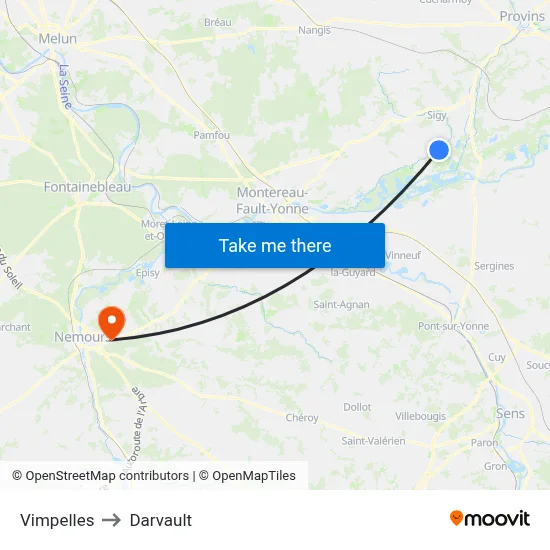 Vimpelles to Darvault map