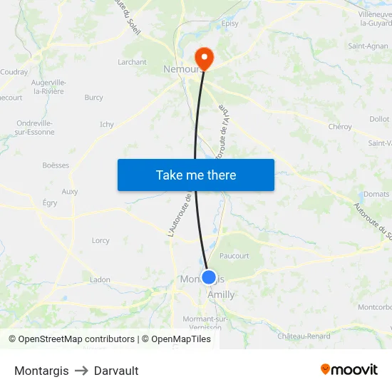 Montargis to Darvault map