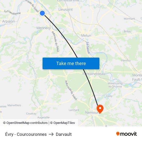Évry - Courcouronnes to Darvault map