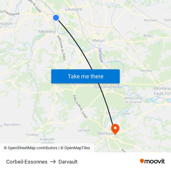 Corbeil-Essonnes to Darvault map