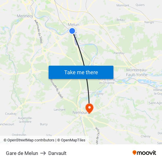 Gare de Melun to Darvault map
