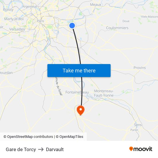 Gare de Torcy to Darvault map