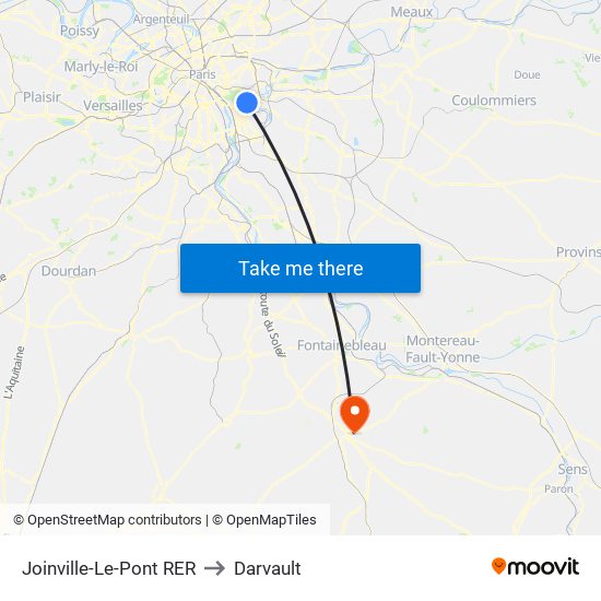 Joinville-Le-Pont RER to Darvault map
