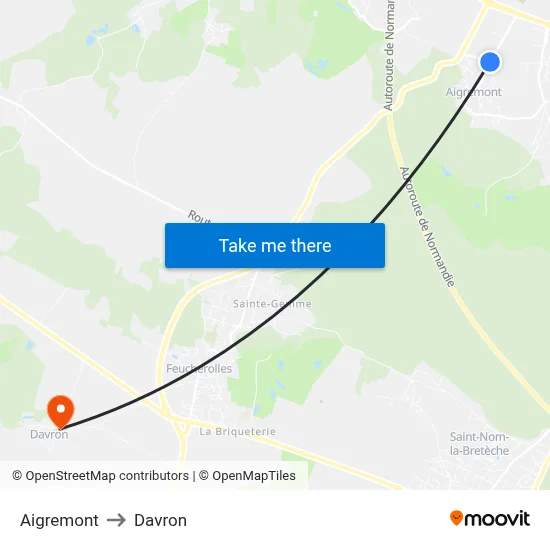 Aigremont to Davron map