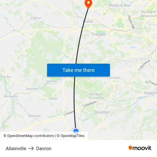 Allainville to Davron map